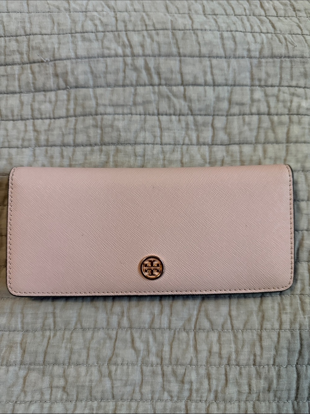 Tory Burch Shell Pink Leather Robinson Slim Wallet with Gold Logo
